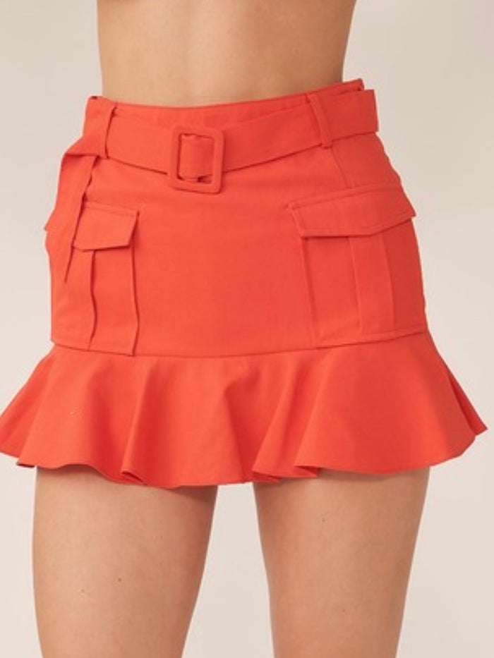 Front Pocket Ruffled Short Skirt