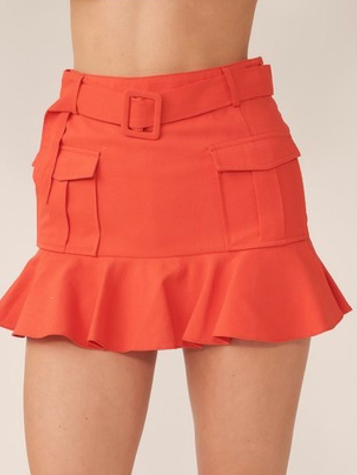 Front Pocket Ruffled Short Skirt