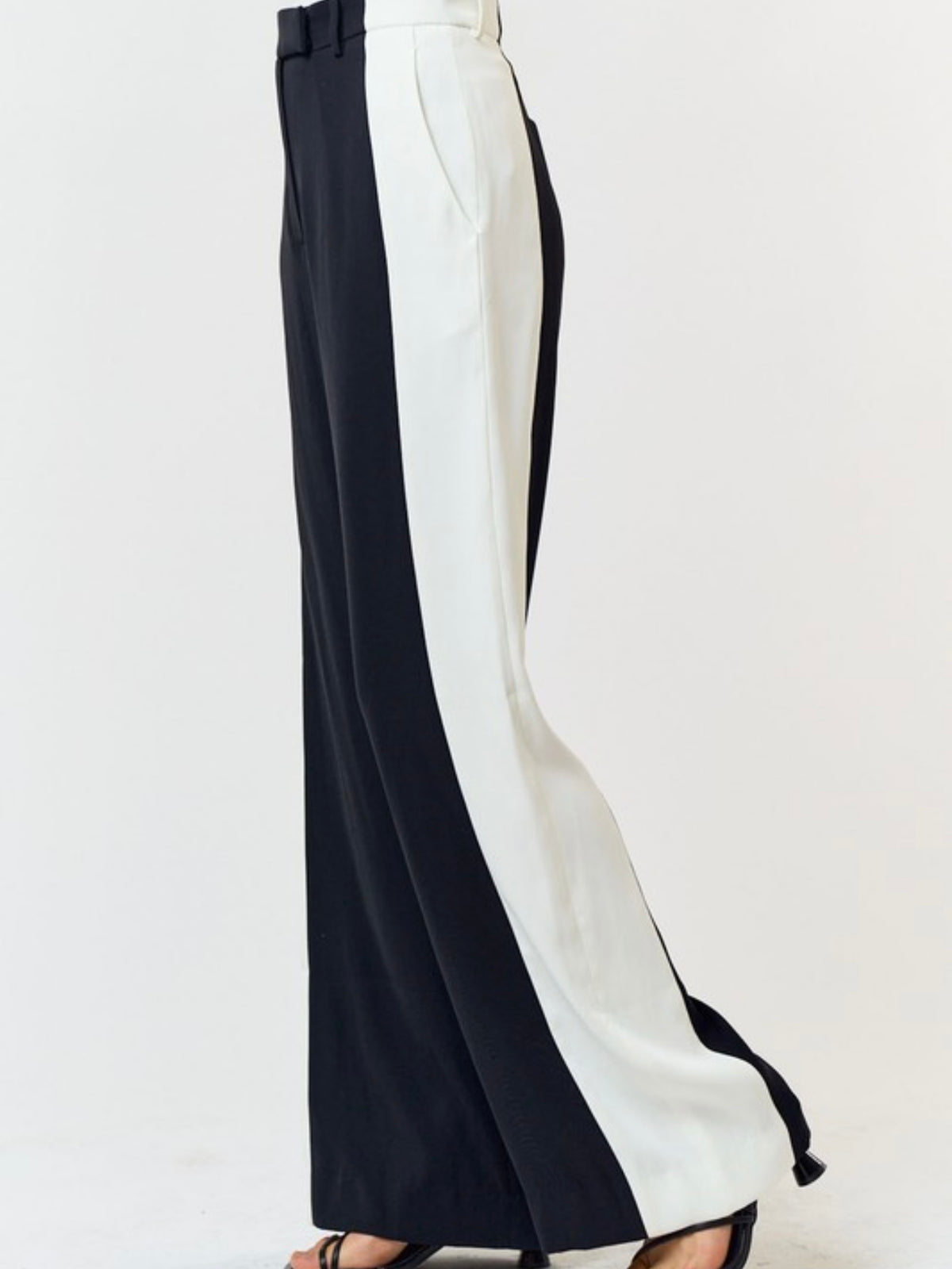 Black White Side Panel Wide Leg Pant