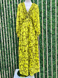 Lime Print Smocked Jumpsuit