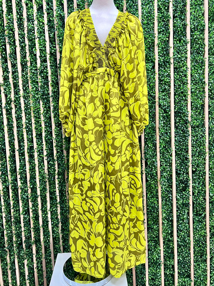 Lime Print Smocked Jumpsuit