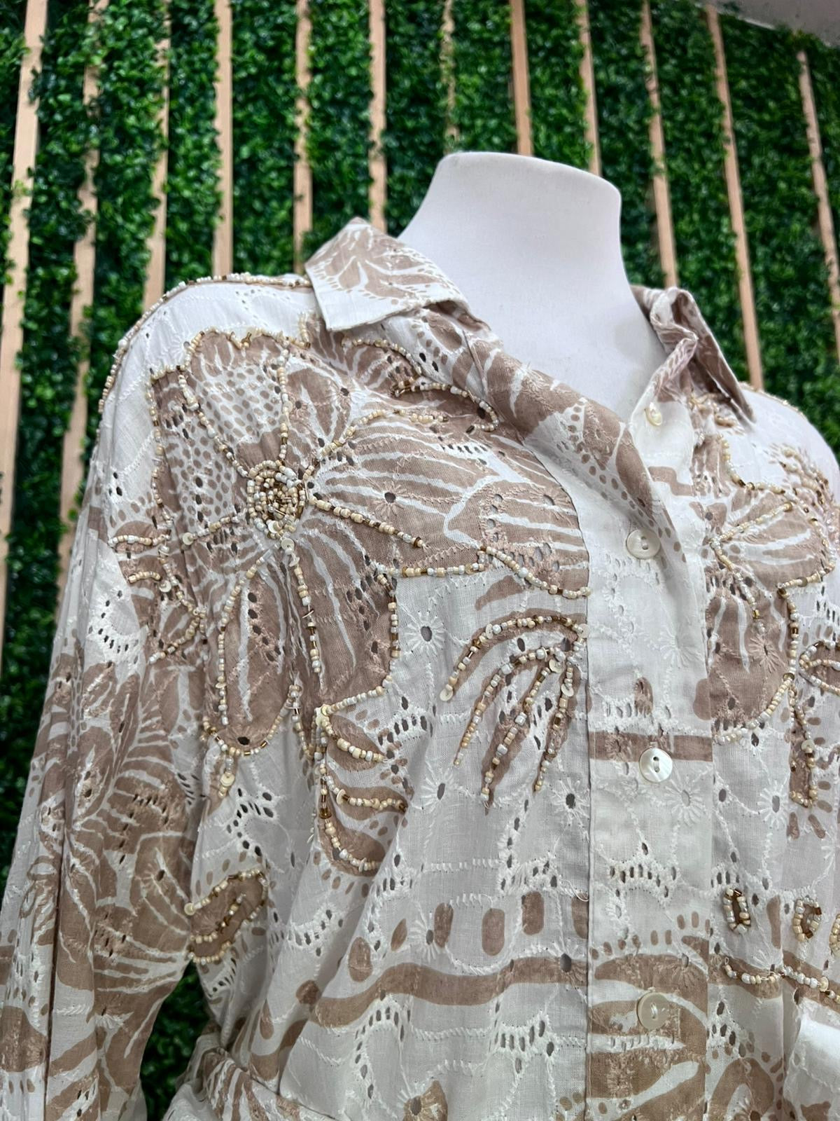 Italy Embroidered Eyelet Mix Blouse Dress