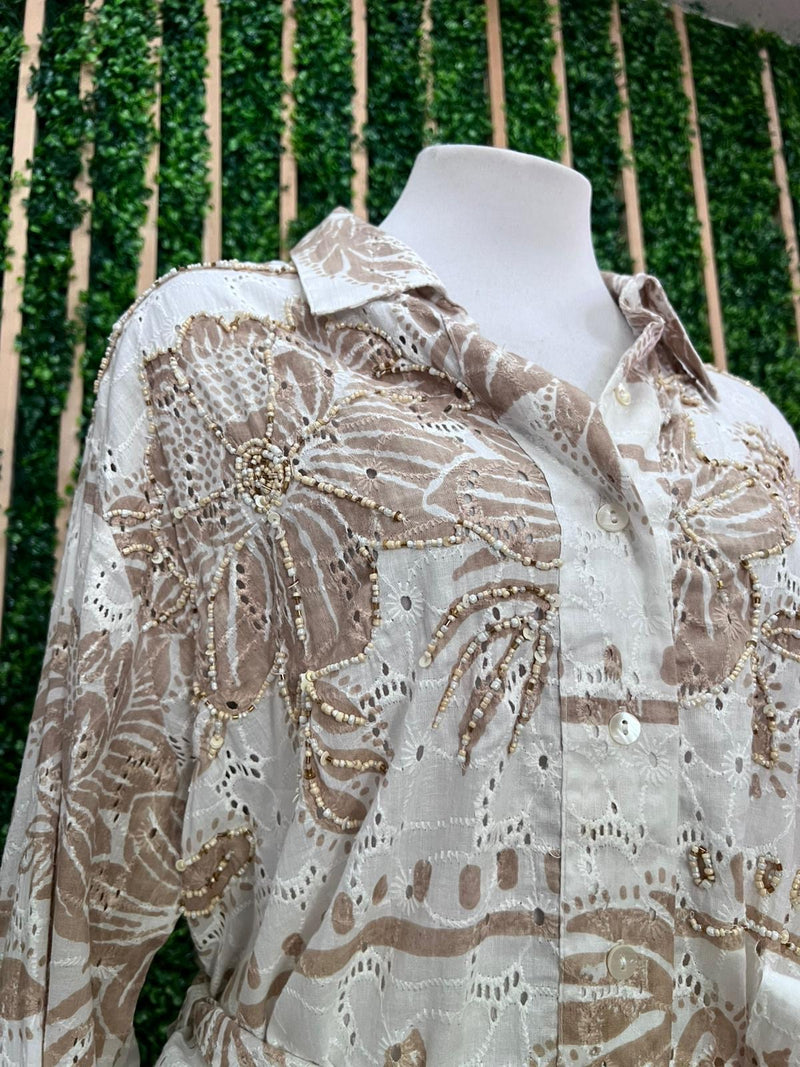 Italy Embroidered Eyelet Mix Blouse Dress