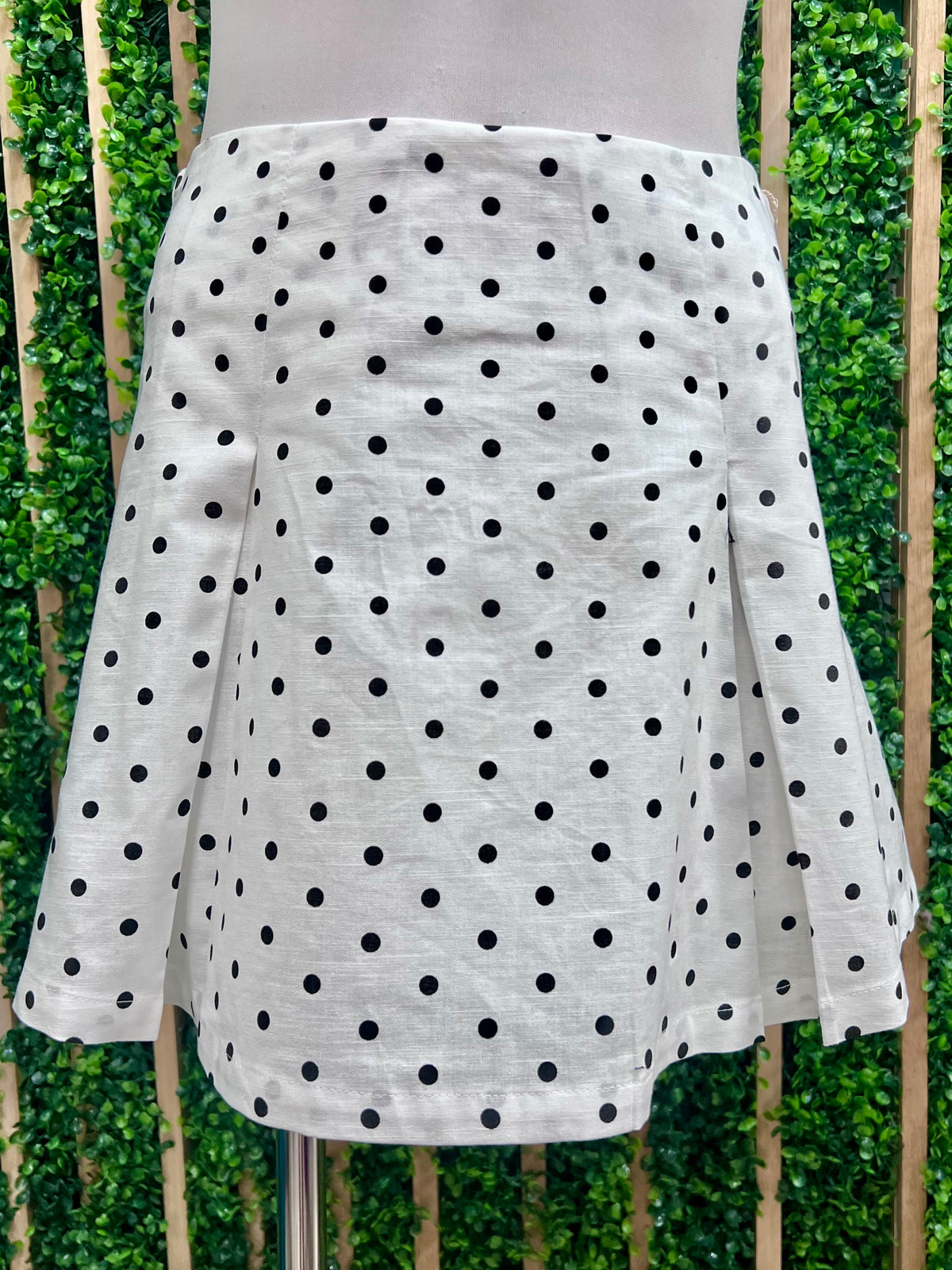 Ivory & Black Polka Dot Pleated Mini Skirt