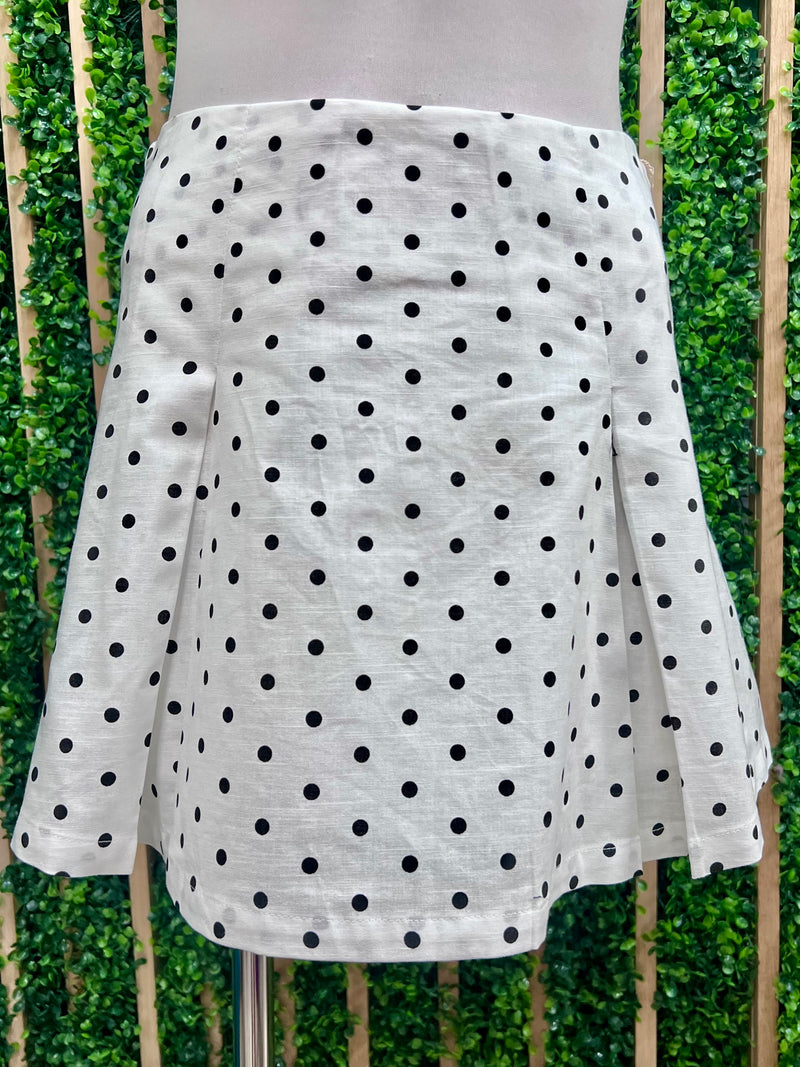 Ivory & Black Polka Dot Pleated Mini Skirt