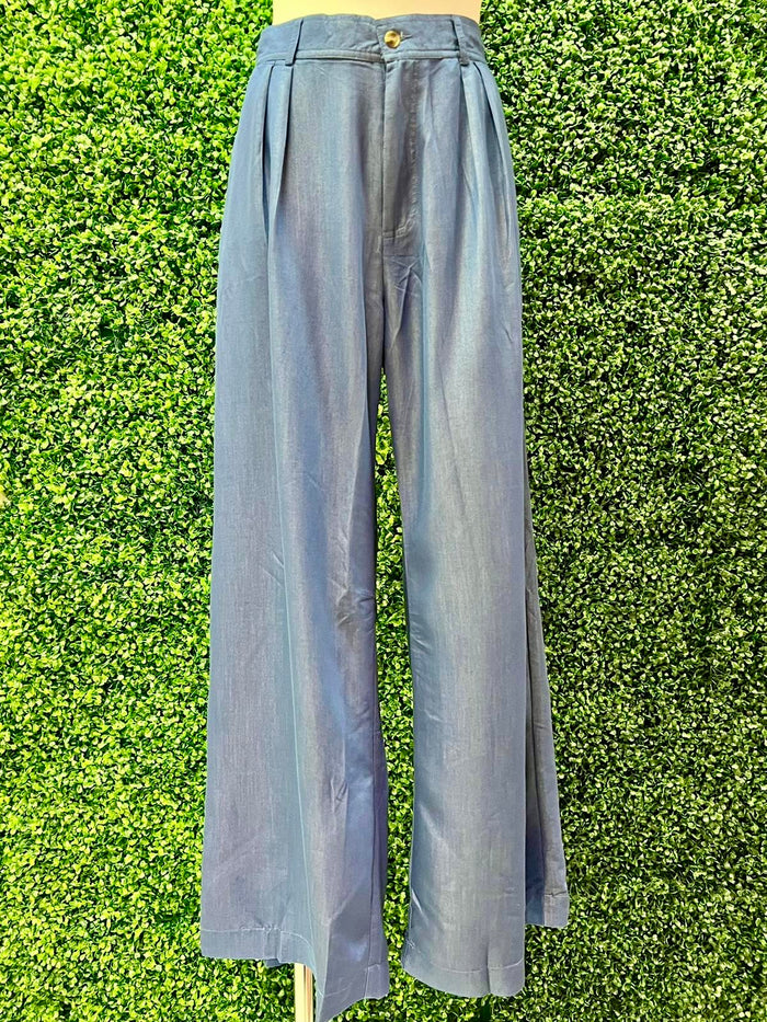 Dark Denim Waistband Wide Leg Pant