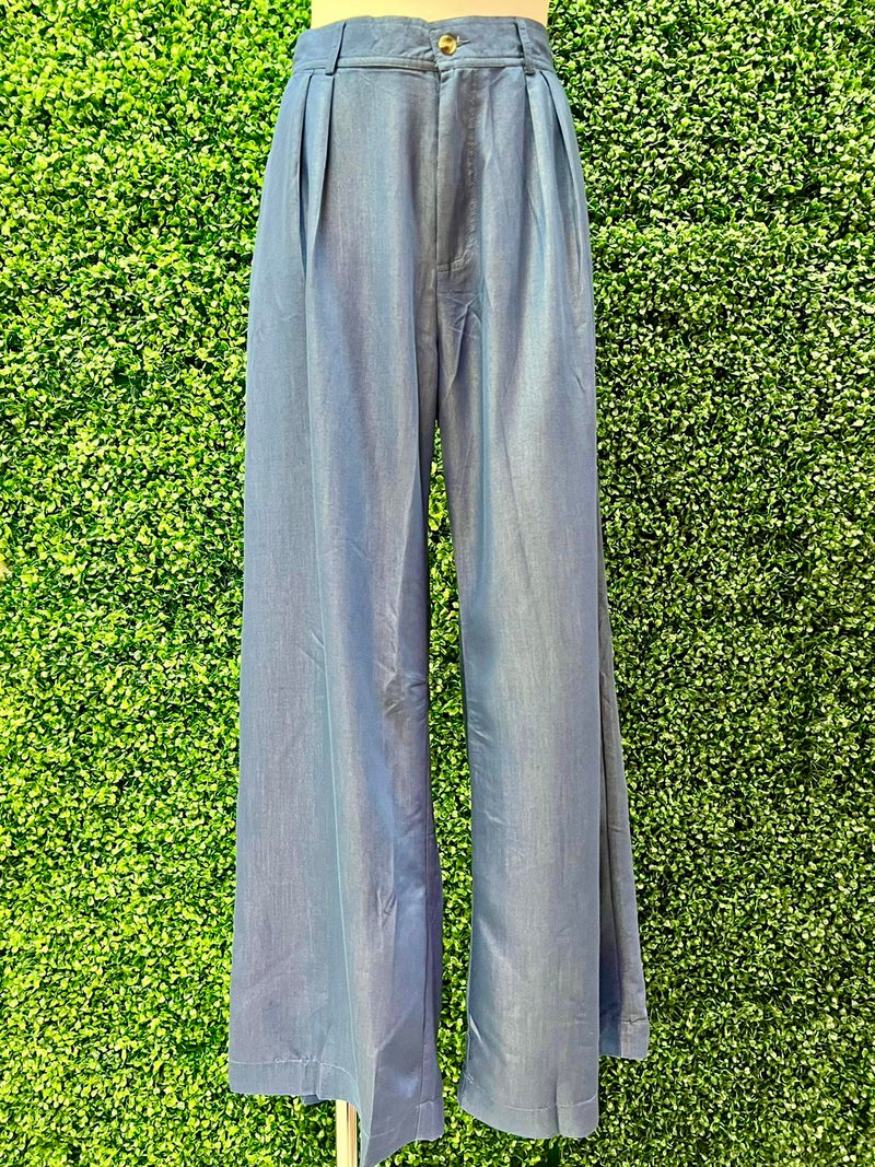 Dark Denim Waistband Wide Leg Pant