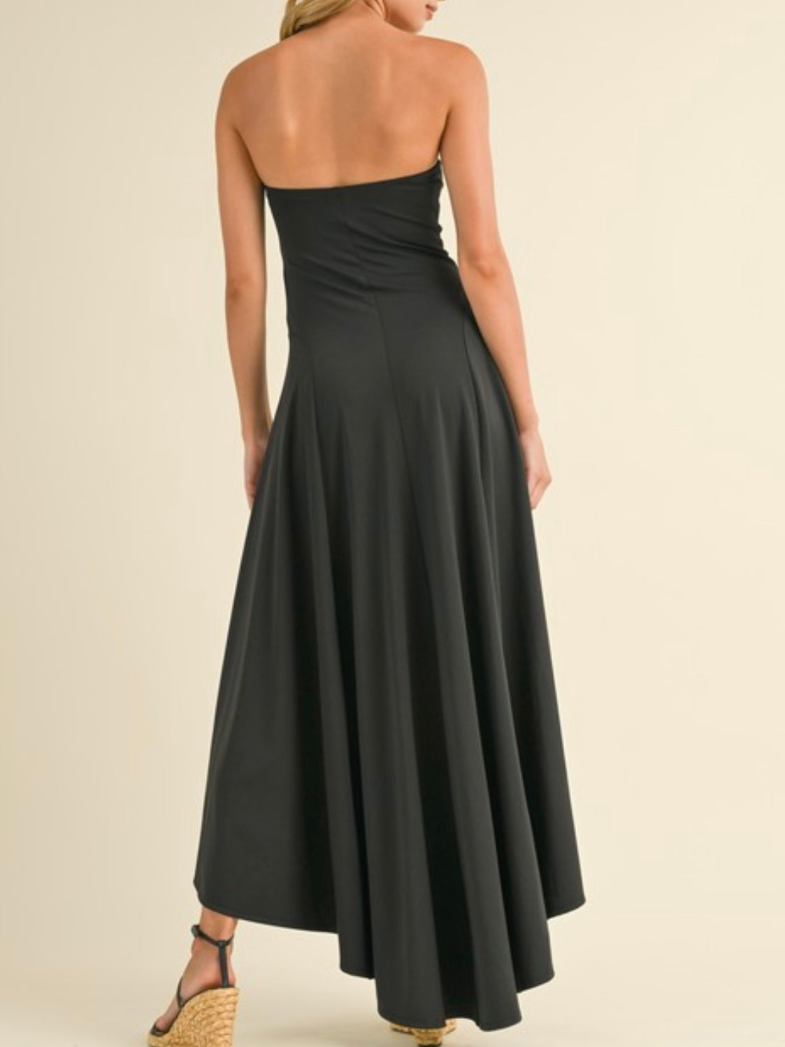 Black Strapless Hi Low Maxi Dress