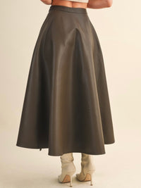 Side Slit Pleather Midi Skirt