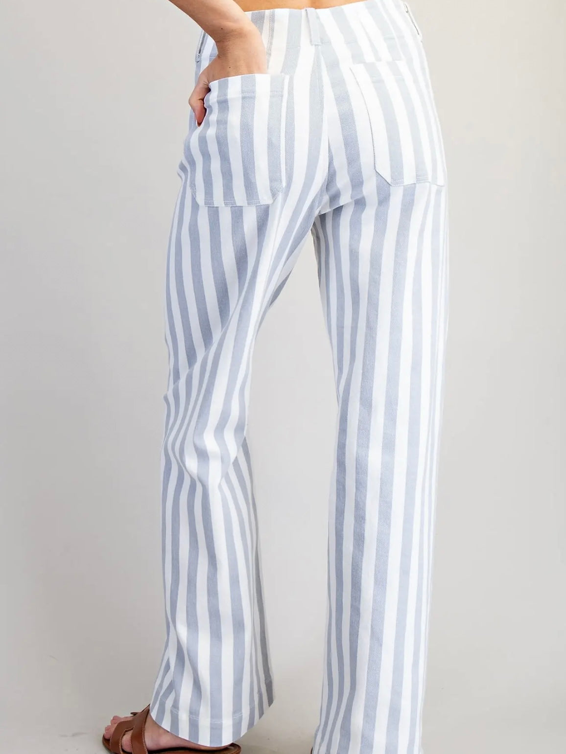 Blue White Striped Straight Leg Pants