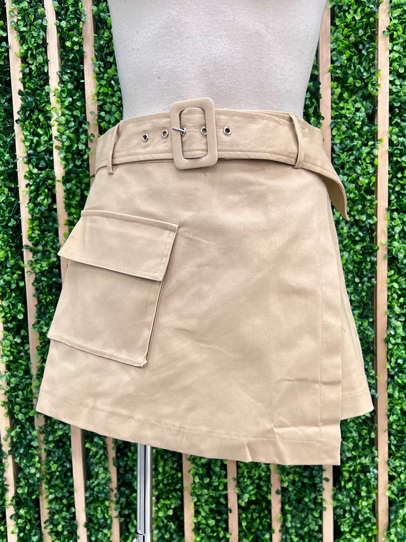 Taupe Self Belt Skort