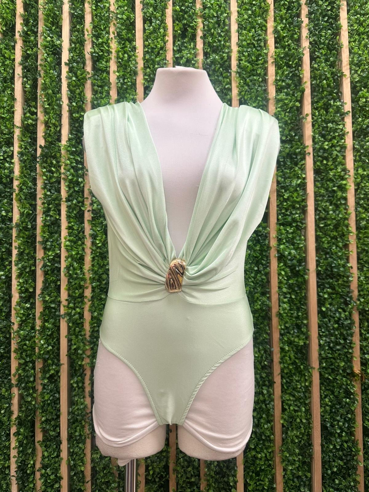 Brooch Detail V Neck Bodysuit