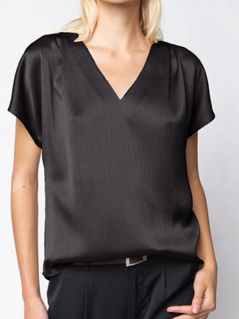 Crinkle Stain Pleated Cap Sleeve Blouse