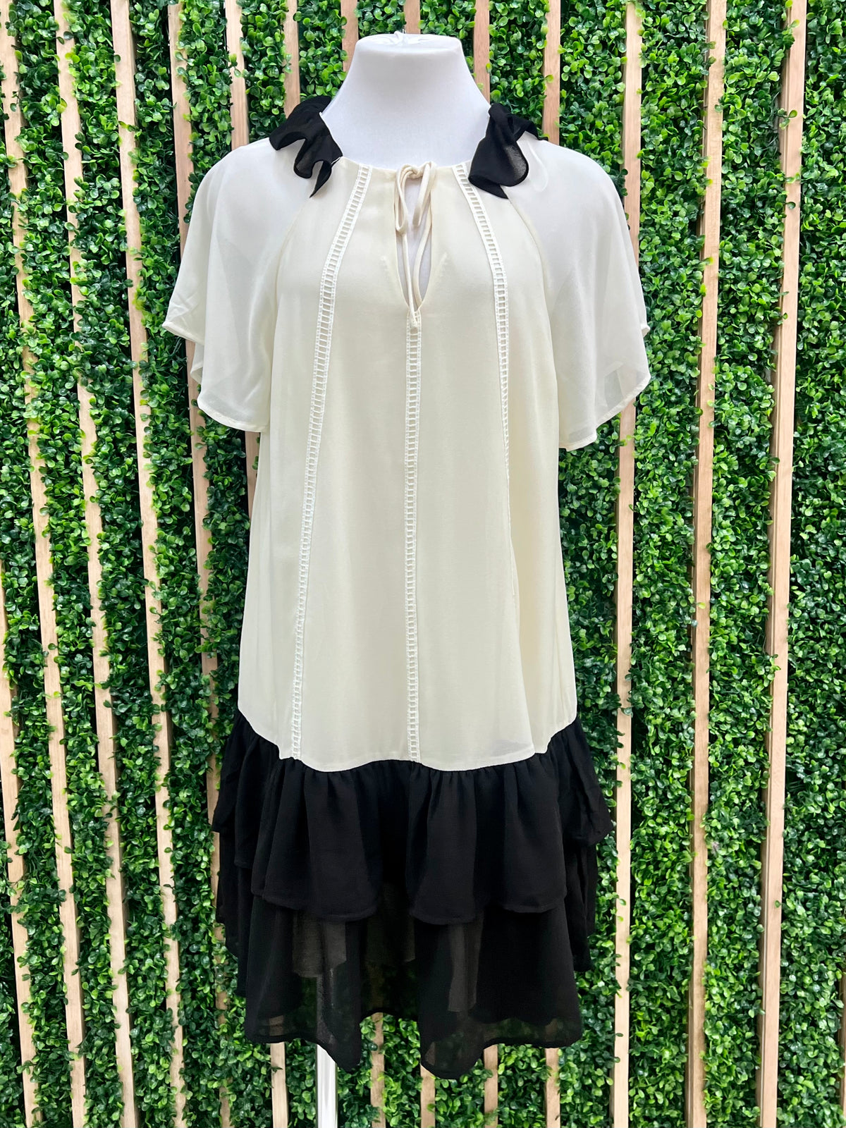 Black Cream Contrast Dropwaist Chiffon Dress