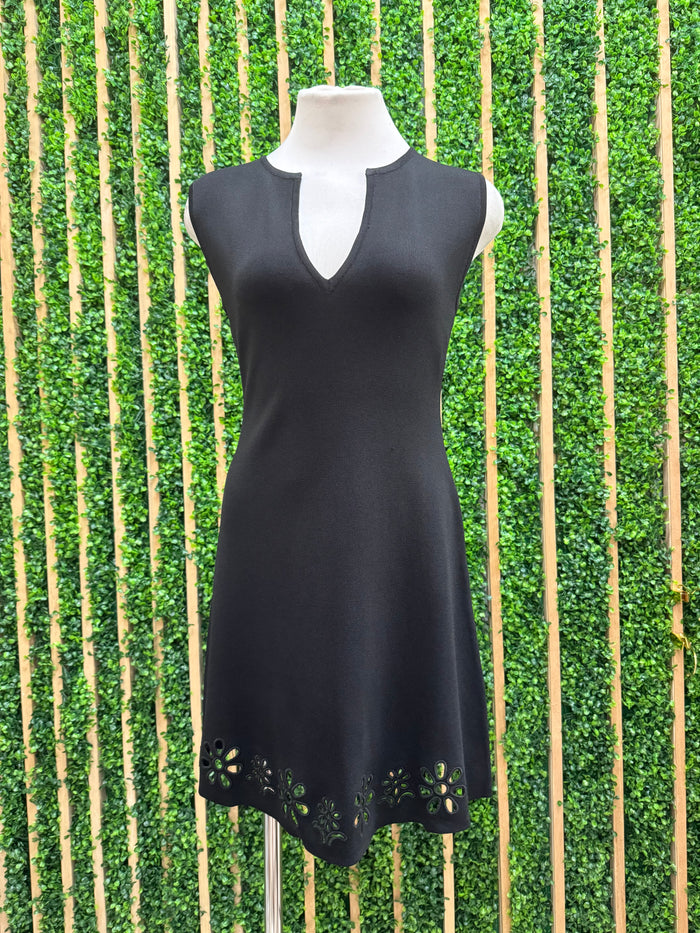 Eyelet Embroidered Sleeveless Knit Short Dress