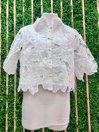 Beautiful White Cutout Floral Lace Crop Blouse