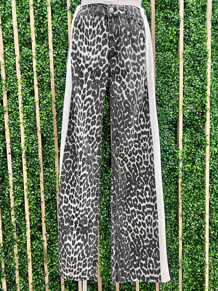Track Trim Leopard Denim Pants