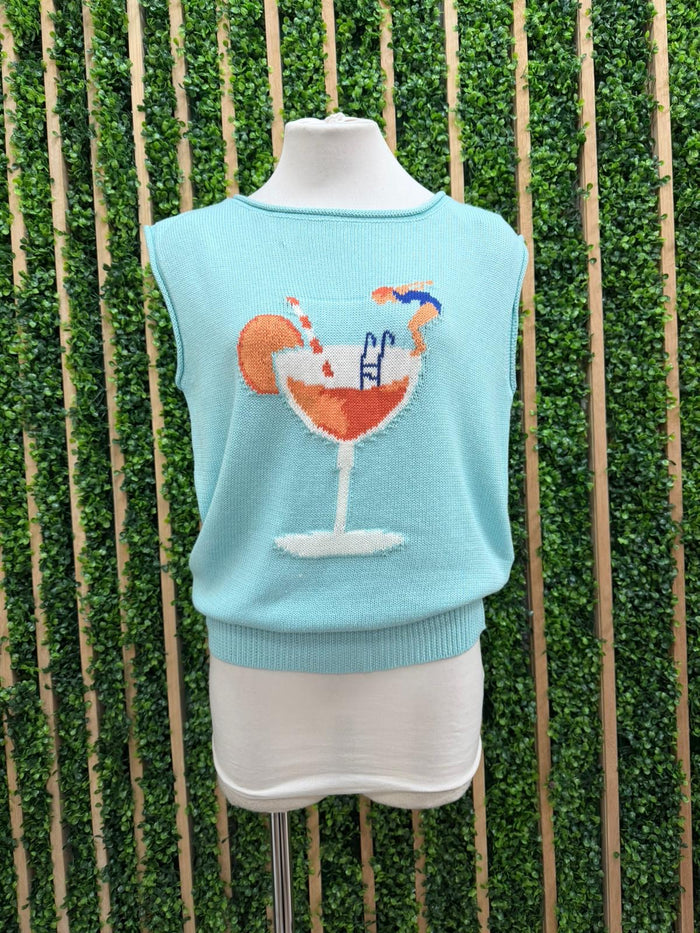 Aqua Summer Cocktail Vest Knit Top
