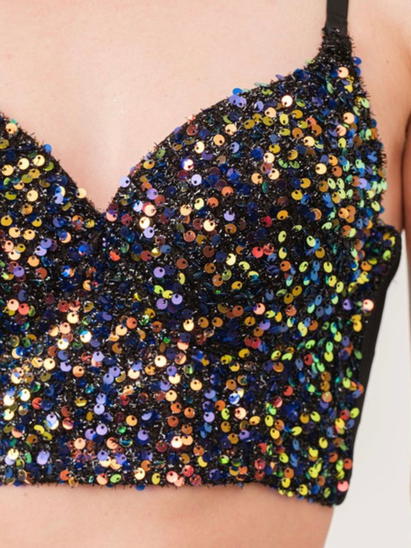 Black Multi Sequin Bustier Top