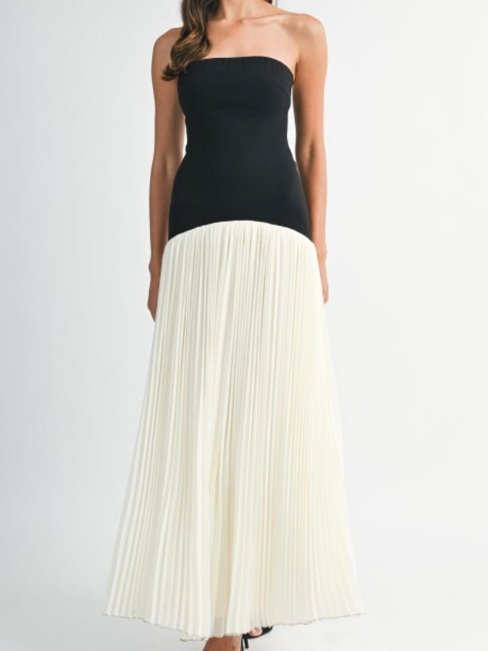 Beautiful Black White Strapless Maxi Dress