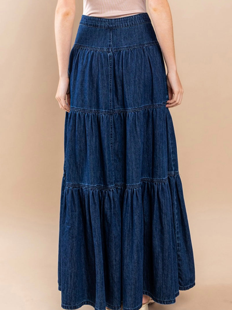 Tiered Maxi Denim Skirt