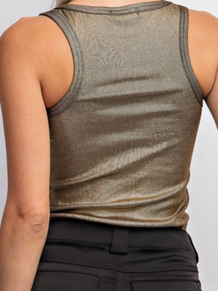 Scoop Neck Metallic Coated Tank Top