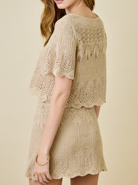 Taupe Crochet Knit Top & Skort Set