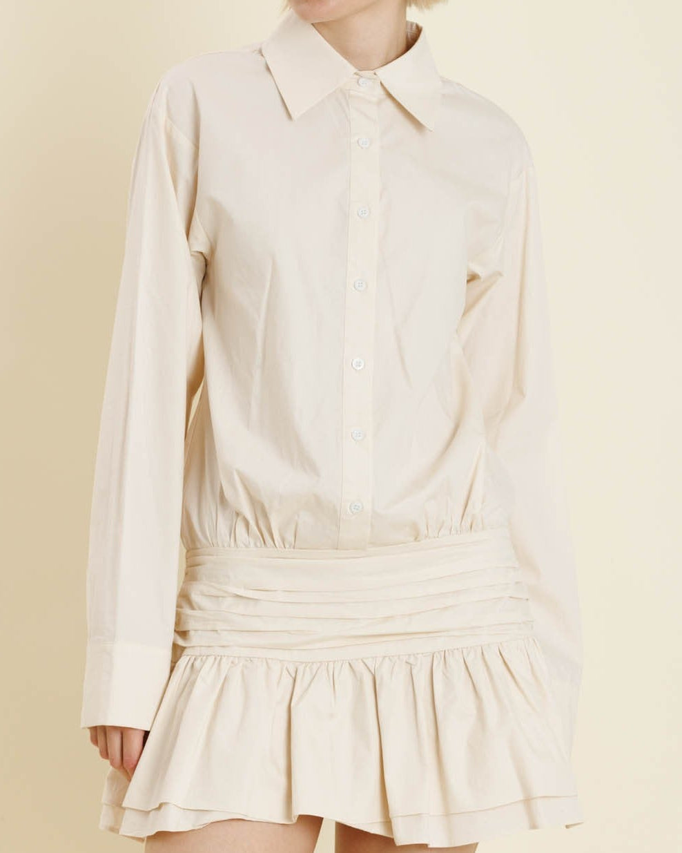 Ivory Shirring Waistband Drop Waist Blouse Dress