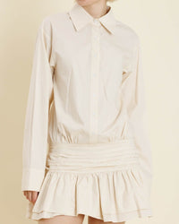 Ivory Shirring Waistband Drop Waist Blouse Dress