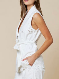 Elegant White Eyelet Long Vest