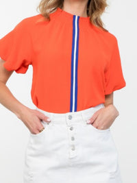 Blue Trim Orange Blouse
