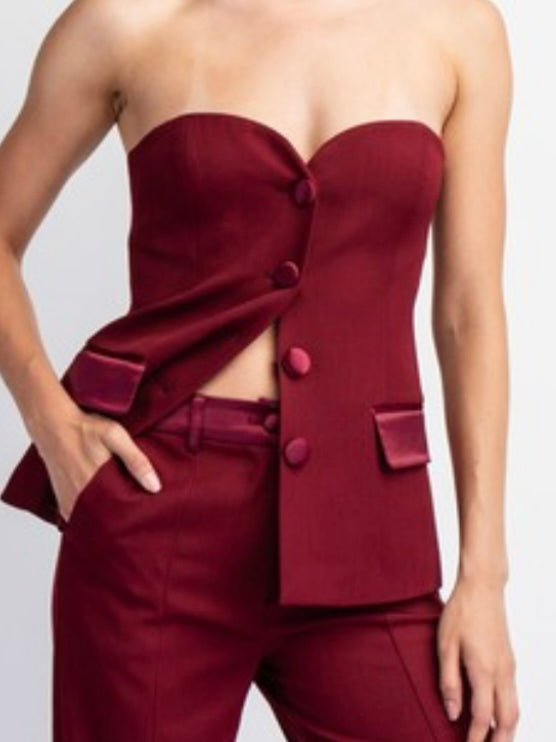 Burgundy Sweetheart Strapless Vest Top