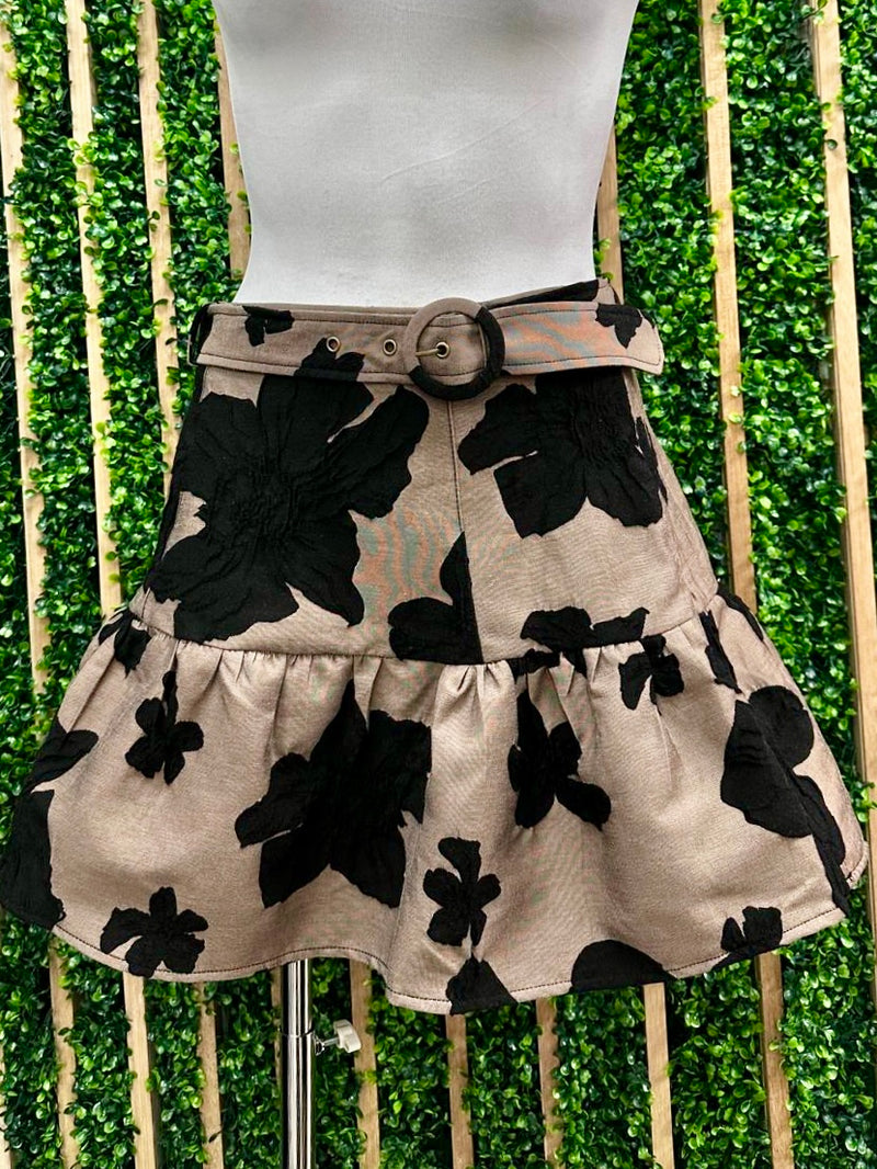 Beautiful Mocha Black Flowers EMbossed Skirt