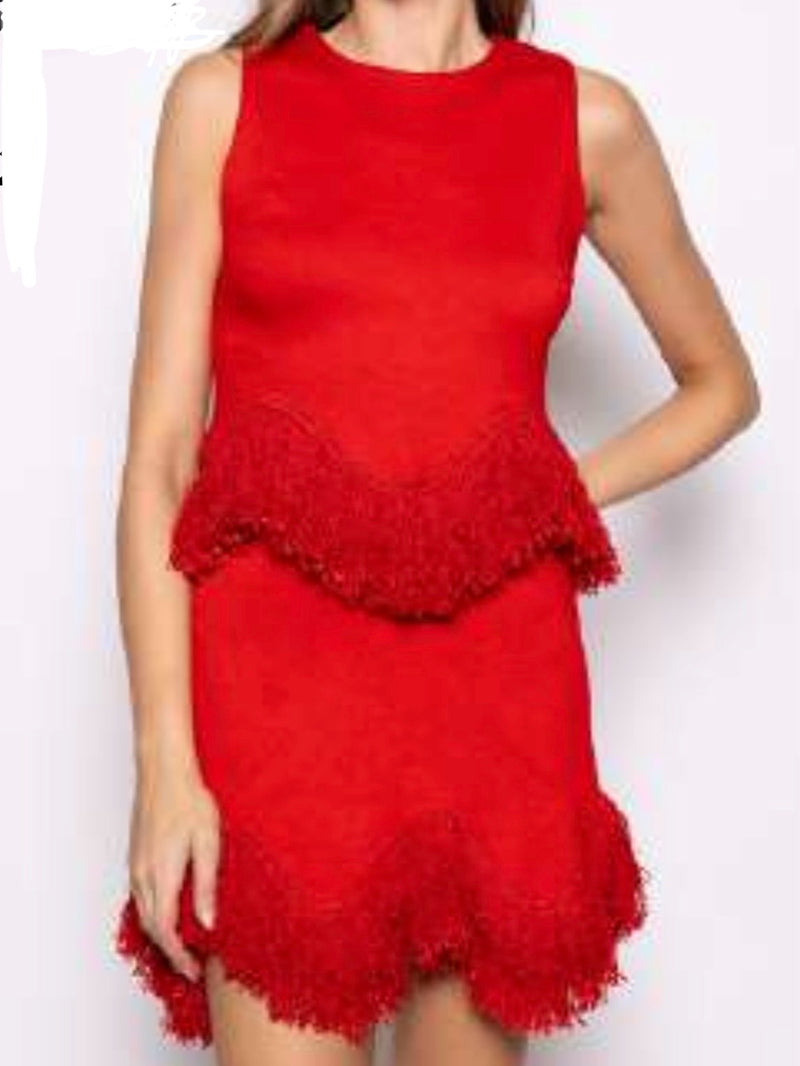 Beautiful Red Wave Tassel Short Skirt