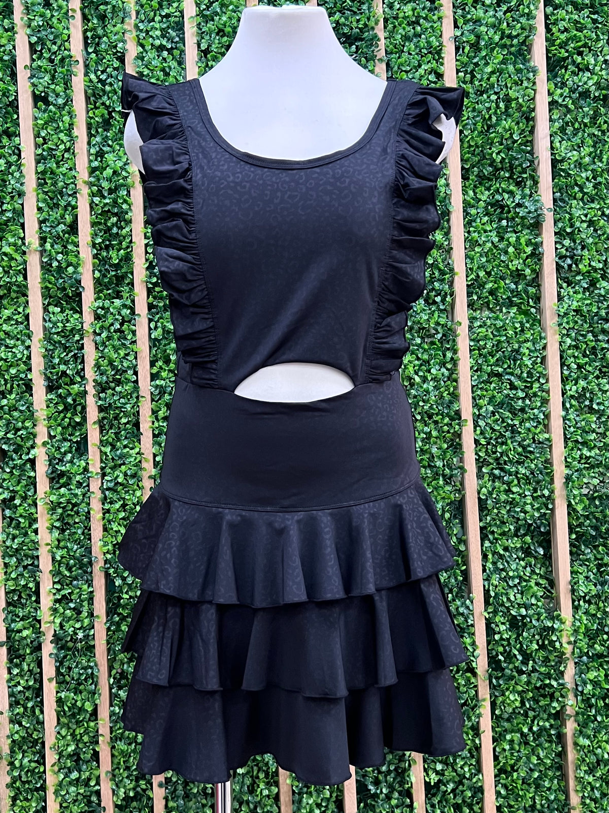 Black Front Cutout Ruffled Athletic Short Dress