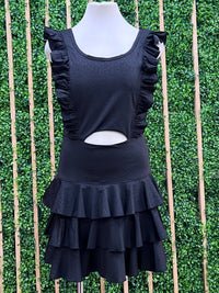 Black Front Cutout Ruffled Athletic Short Dress