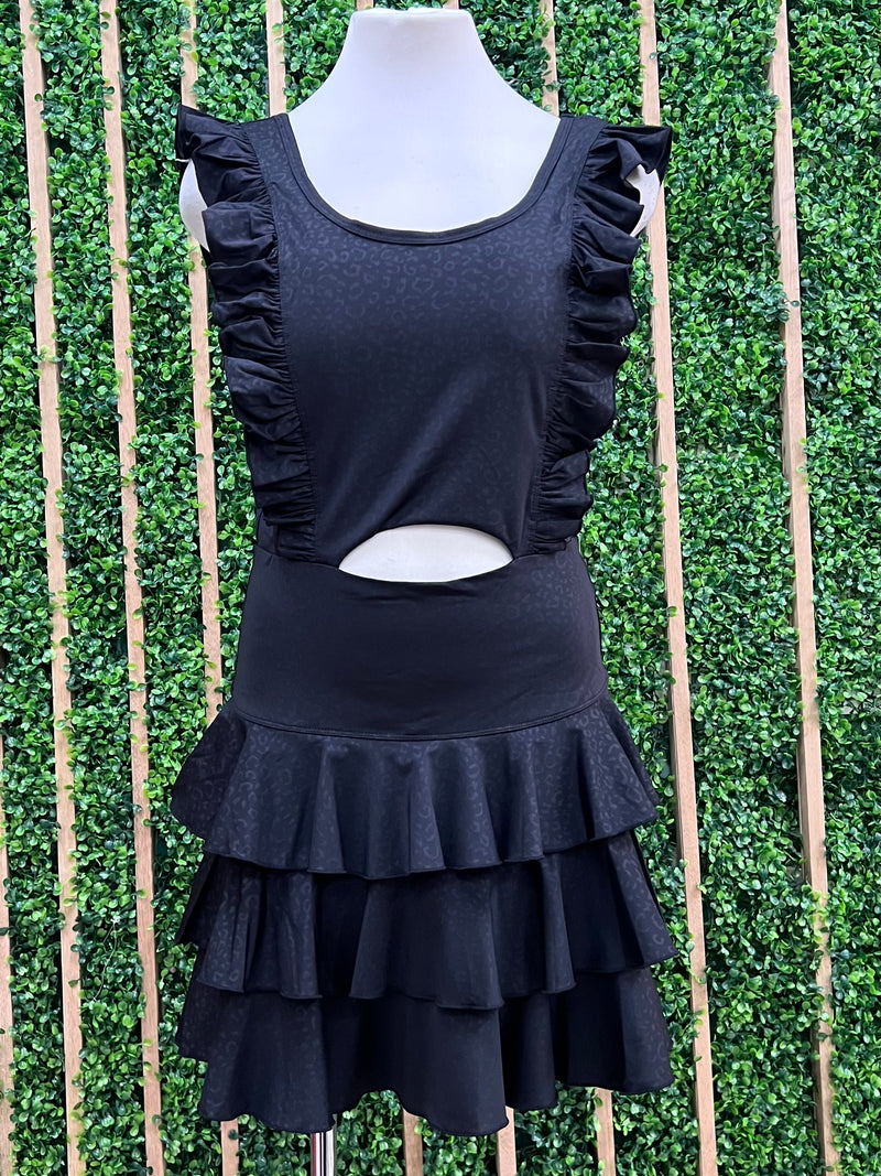 Black Front Cutout Ruffled Athletic Short Dress
