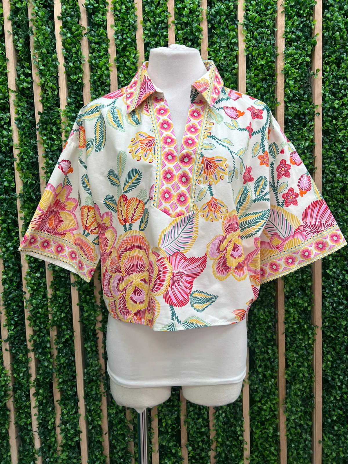 Oatmeal Pink Floral Crop Top