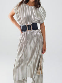 Silver Pleated Sleeveless Dress