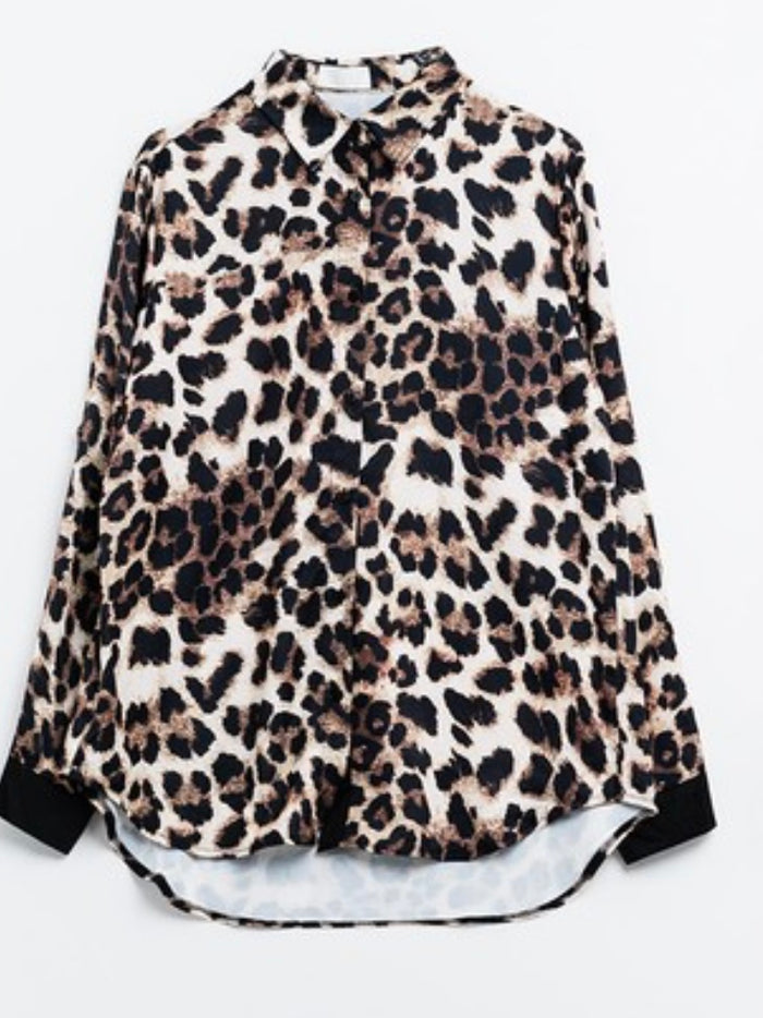 Brown Leopard Black Trim Blouse