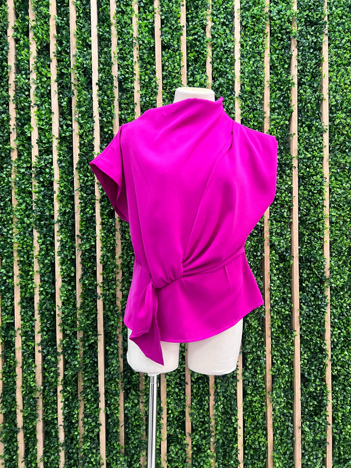 Magenta Draped Knot Detail Blouse