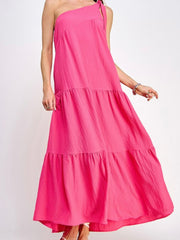 One Shoulder Bow Tiered Maxi Dress