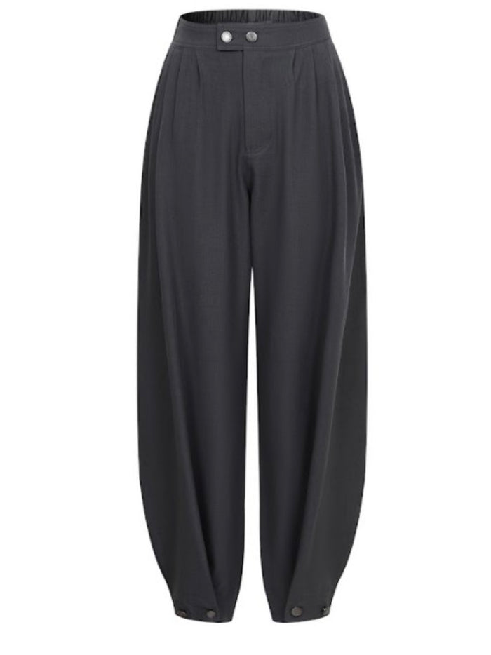 Black Woven Dressy Barrel Trousers