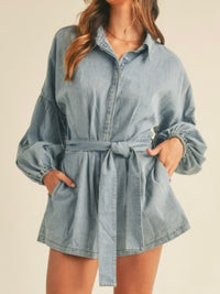 Denim Balloon Sleeve Romper