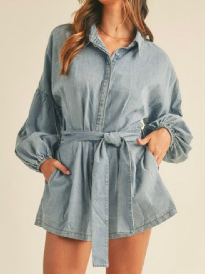 Denim Balloon Sleeve Romper