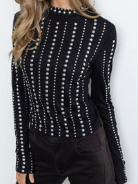 Black Studded Turtle Neck Top