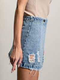 Stone Washed Wrap Denim Skirt