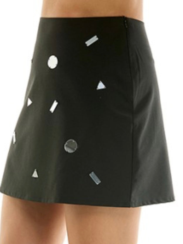 Black Mirror Embellished Short Skirt