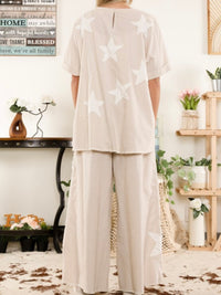 Natural White Star Patch Linen Pant Set