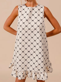 Texture Bow Printed Ruffled Short Dress